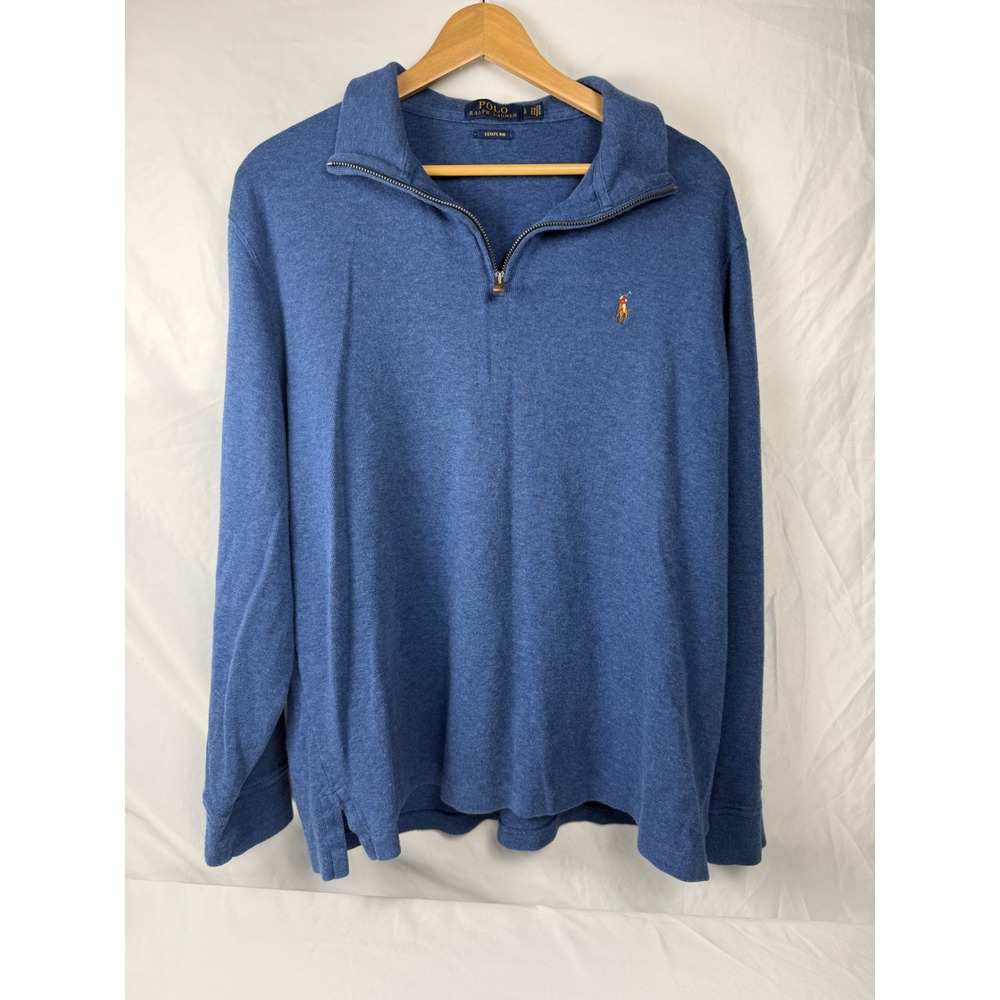 Polo Ralph Lauren Large Estate Rib Blue 1/4 Zip Pullover Cotton Sweater